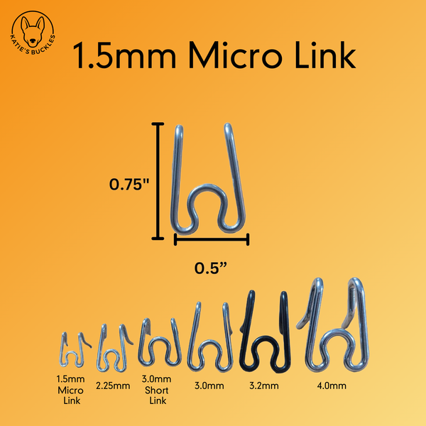 1.5mm Micro Link with dimensions and size variations.