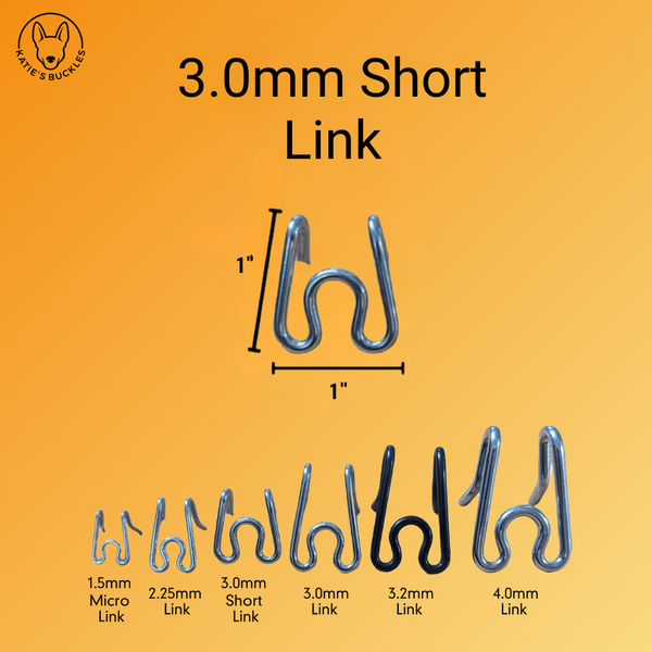 3.0mm Short Link with dimensions and size variations.